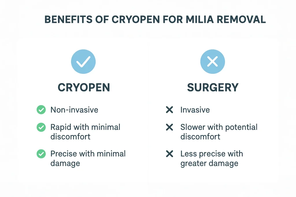 Benefits of cryopen for milia removal Norwich compared to surgical treatments.