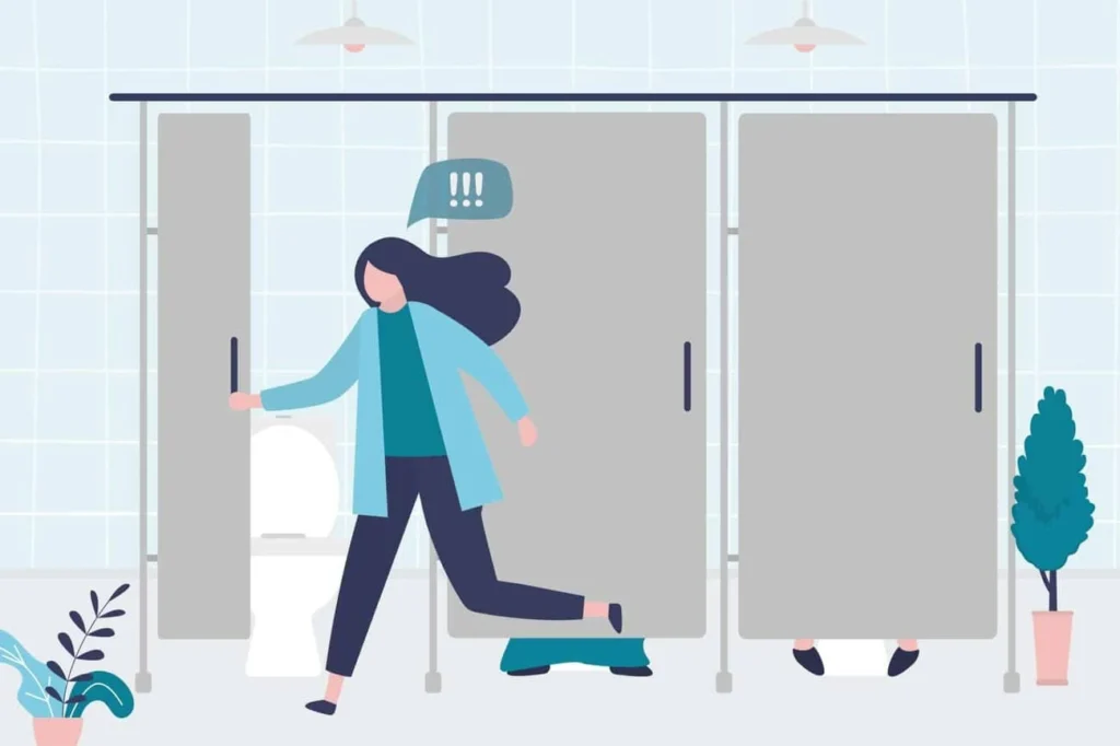 graphic of Urine incontinence Norwich woman running to the toilet.